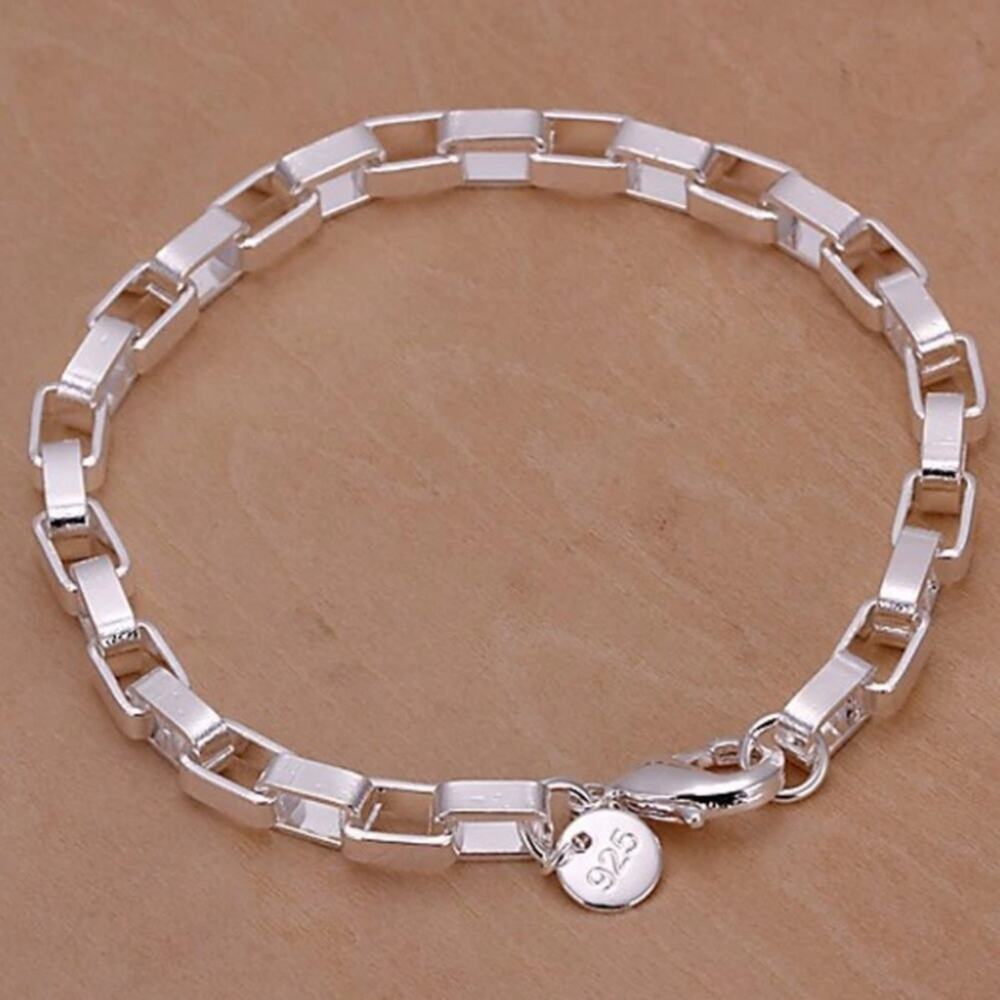 Sterling Silver Box Chain Link Unisex Necklace Matching Bracelet Set - Picture 2 of 6